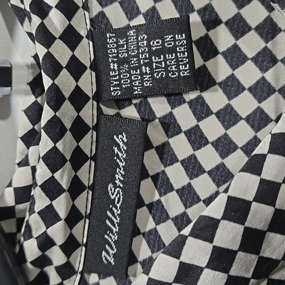 Black and White Diamond Pattern Checkered Silk Blouse Button Front 16 - Picture 2 of 8